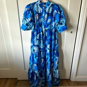 Farm Rio Blue Printed Midi Dress